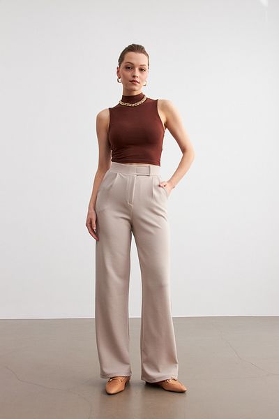Trendseninle Γυναικείο Μπεζ Lycra Velcro Παντελόνι Palazzo