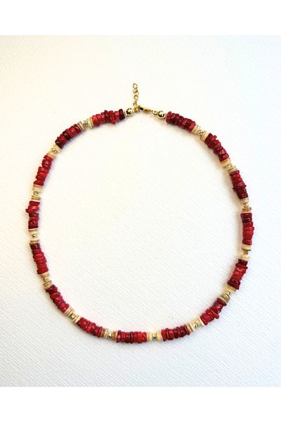 L´Atelier des Perles Coraildeux Necklace Natural and Coral Stone Necklace