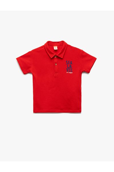 Koton Cotton Short Sleeve Polo Neck Embroidered T-Shirt