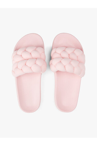 Tommy Hilfiger Tommy Jeans Logolu Kalın Örgülü Çift Bantlı Kadın Pembe Terlik