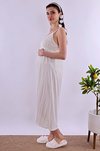 ByLohusa Effortt Ecru Maternity Nightgown with Rope Straps
