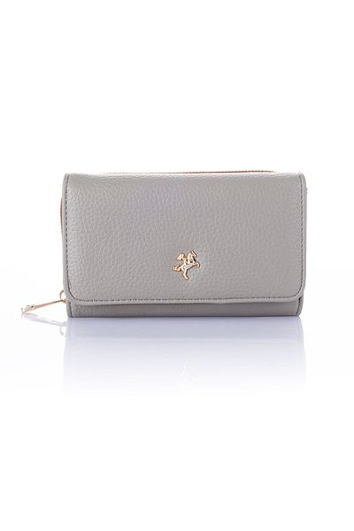Getcho Dilaye Women's Gray Leather Wallet – Zippered Compartment, Card Holder, Snap Design