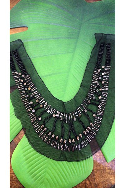 Gönülden Tasarım BONCUK İŞLEME SİYAH YAKA DİKİŞ AKSESUARI 26 CM