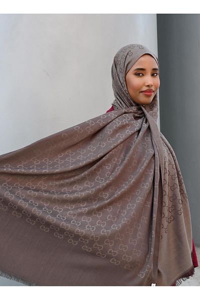 Pull Scarfs Imported Wool Silk g Pattern Shawl - Milk Coffee