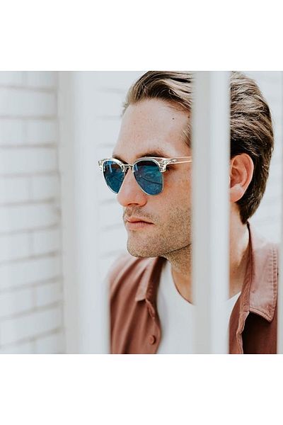 COOYA Half Frame Sunglasses, Polarized UV Protection, Vintage Classic Square for Men Women(Blue)