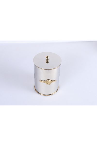 MuratogluHome Luxury Metal Jar with Gold Detail – Medium Size 22 cm |   Decorative Stainless Box