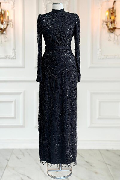 Amine Hüma Gülce Tesettür Abiye Siyah