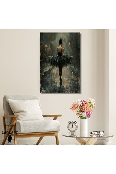 GAAGART Tekli Dikey Kanvas Duvar Tablosu Siyah Elbiseli Yalnız Kız