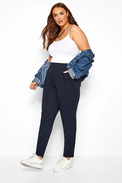 Stil Diva Large Size Pocketed Elastic Waist Lycra Skinny Leg Stretch Trousers103368