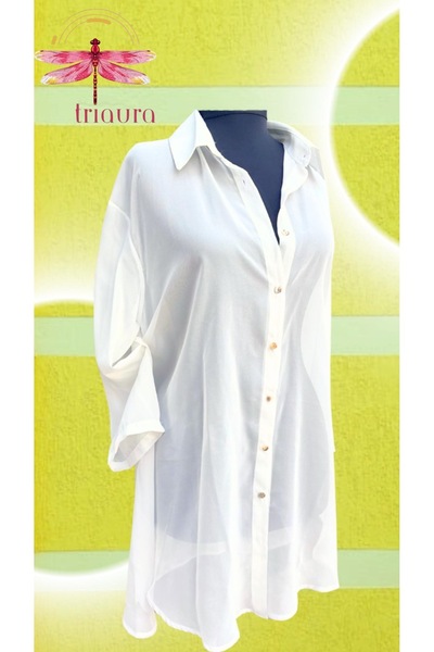 Triaura Beyaz şifon gömlek/kimono/plaj giyim