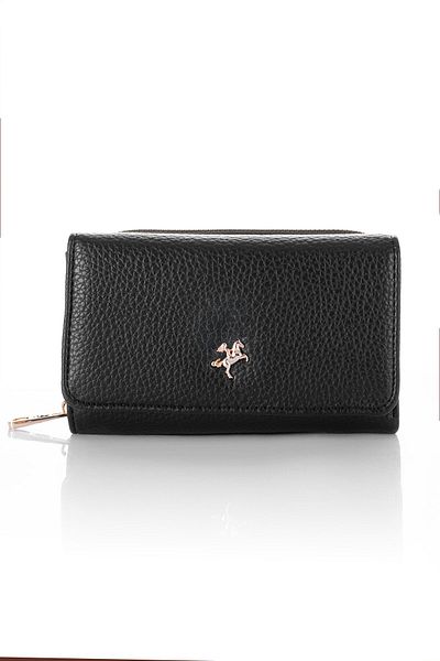 Getcho Dilaye Women's Black Leather Look Wallet – Zippered Compartment, Card Holder, Compact Design