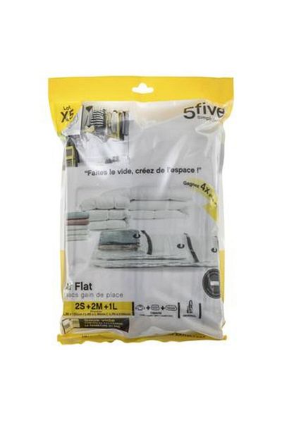 5FIVE Polyethylene Air-Flat Vacuum Bag (120 x 70 x 2.5 cm, 5 Pc.)