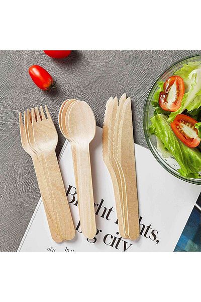Brons Reusable Wooden Spoon Fork Knife Kitchen Camping Set for 4 People (12 Pieces)