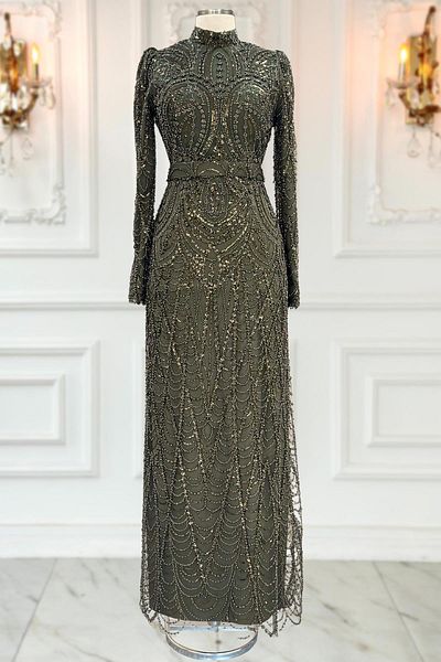 Amine Hüma Gülce Hijab Evening Dress Khaki Shoes