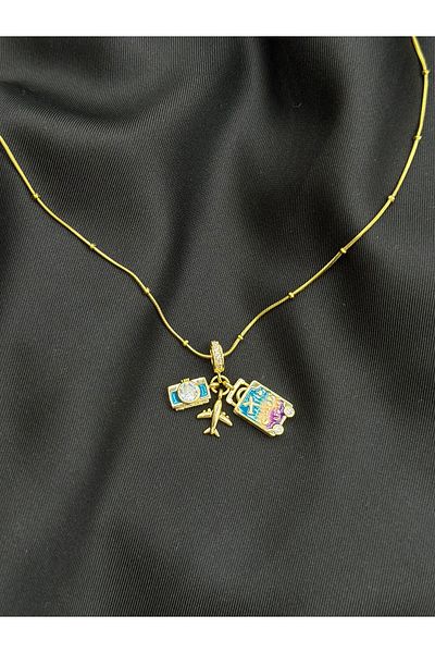 Lumiera Gold Colorful Enamel Travel Vacation Themed Airplane Suitcase Suitcase Camera Charm Steel Pendant