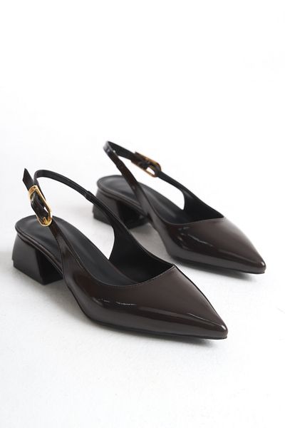 Entella Store Pantofi cu toc de 3 cm, cu curele, din piele lacuita, maro amar