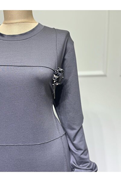 ModaMinar Жіноча сукня з кришталевою бавовняною тканиною, комір з облямівкою та деталями