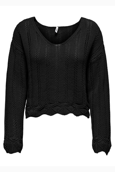 ONLY Only Women's Regular Fit V-Neck Black Knitted Sweater - 15339529