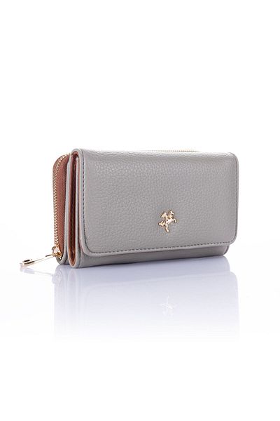 Getcho Dilaye Women's Gray Leather Wallet – Zippered Compartment, Card Holder, Snap Design