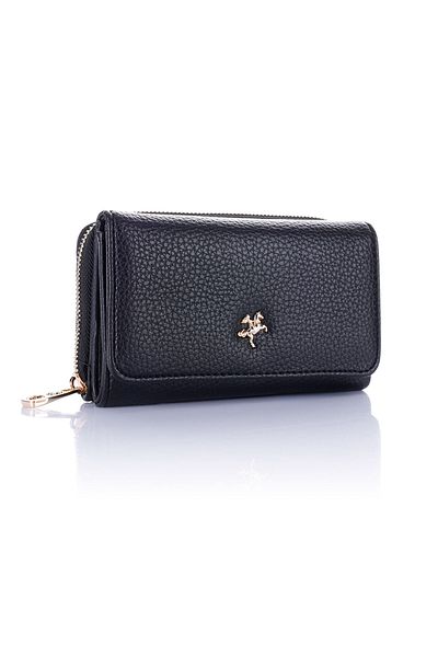 Getcho Dilaye Women's Black Leather Look Wallet – Zippered Compartment, Card Holder, Compact Design