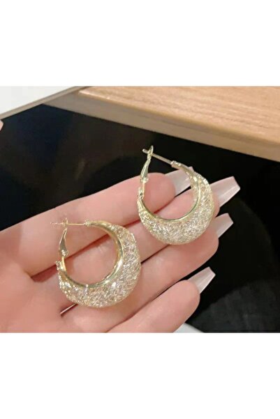 Store Paslanmaz Çelik Altın Tonlu Fileli Küpe
