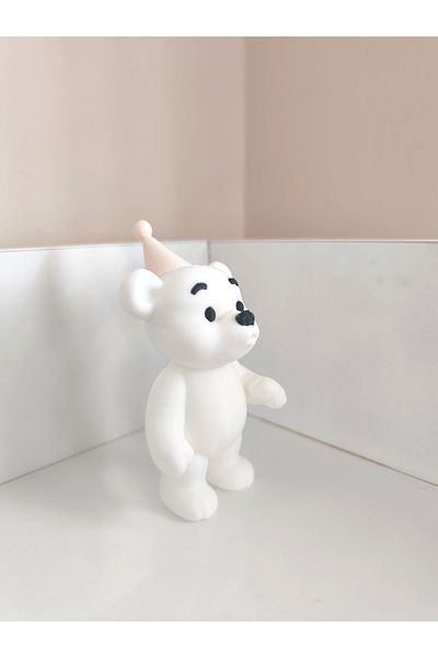 Alwin3d Candle Blowing Cute White Teddy Bear Cake Topper Figure