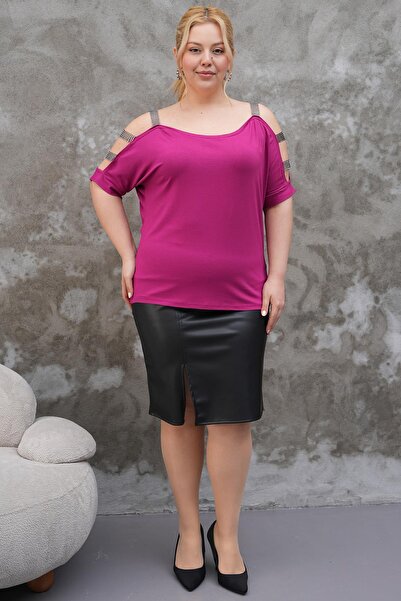 Siyezen Large Size Off-Shoulder Sparkling Stone Blouse