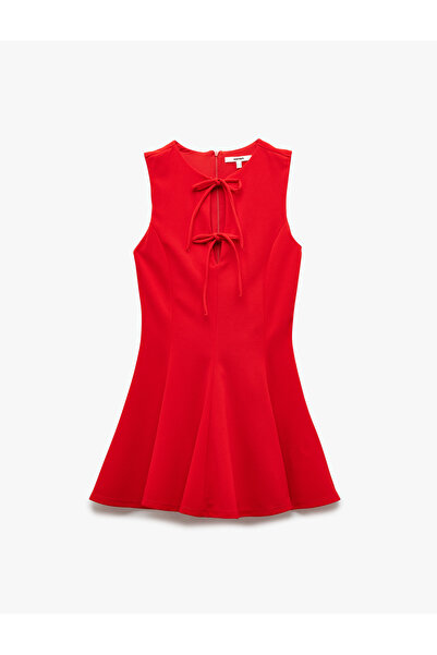 Koton Crepe Scuba Fabric Bow Detail Sleeveless Mini Dress