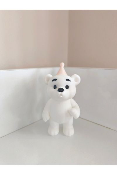 Alwin3d Candle Blowing Cute White Teddy Bear Cake Topper Figure