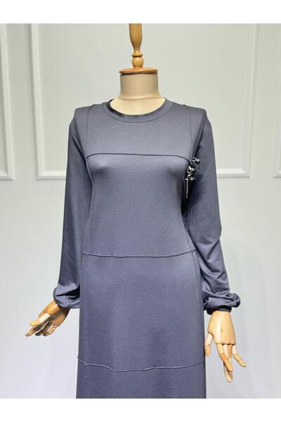 ModaMinar Жіноча сукня з кришталевою бавовняною тканиною, комір з облямівкою та деталями