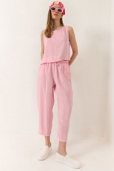 Bianco Lucci Damen-Bluse mit dicken Trägern und elastische Hose, Modal-Set: 3089- 60283231
