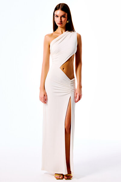 Love On Friday AMELIA Tek Omuz Uzun Abiye Elbise (Beyaz)