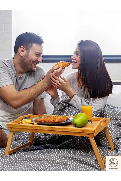 Store Folding Leg Bamboo Bed Enjoyment Serving Tray, Wooden Bed Tray - Comfort and Elegance: 50X30