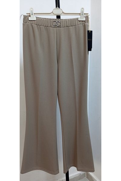 AKŞEN GİYİM Large Size High Waist Flared Leg Transverse Longitudinal Lycra Seasonal Scuba Crepe Fabric Trousers
