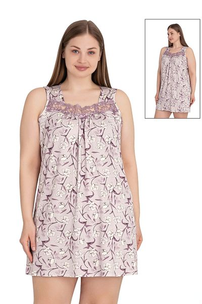 Cotpark Women's Viscose Combed Fabric Large Size Lace Detailed Nightgown 10717