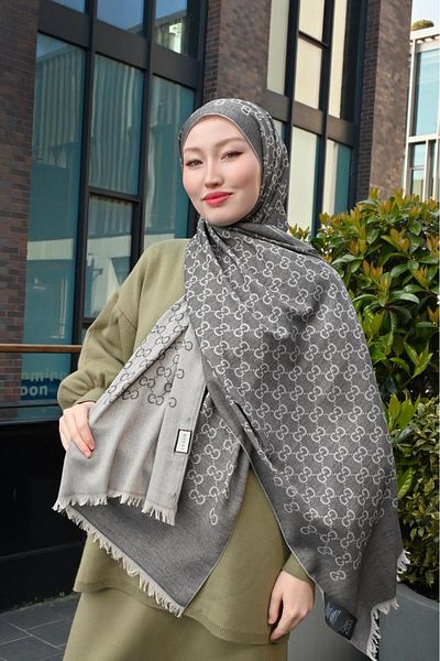 Pull Scarfs Imported Wool Silk g Pattern Shawl - Smoked
