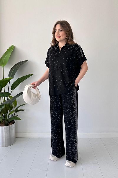 MaziButik Zipper Stone Modal Suit Black