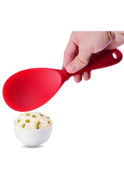 BURCU 2 Pieces Silicone Hard Tip Short Rice Spoon Red