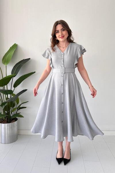 MaziButik Gray Flounce Shirt Dress