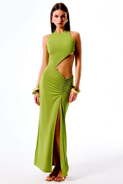 Love On Friday Ambrose Halter Neck Long Evening Dress (Khaki)