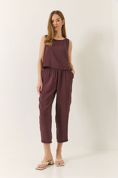 Bianco Lucci Women's Thick Strap Blouse and Elastic Pants, Modal Set: 3089- 60283231