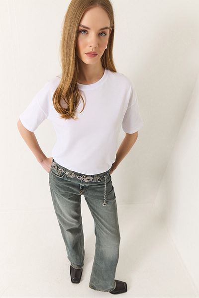Bianco Lucci Tricou de damă, 100% bumbac organic, cu potrivire relaxată 60602050