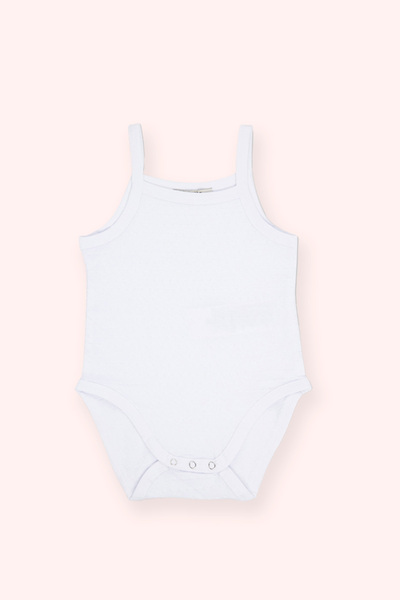 Panço Kız Bebek Özel Dokulu Askılı Beyaz Body