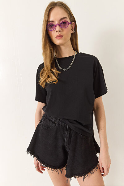 Bianco Lucci Γυναικείο μπλουζάκι από οργανικό βαμβάκι με λαιμόκοψη Basic κοντομάνικο μανίκι 60602048