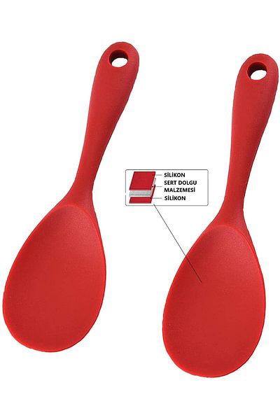 BURCU 2 Pieces Silicone Hard Tip Short Rice Spoon Red