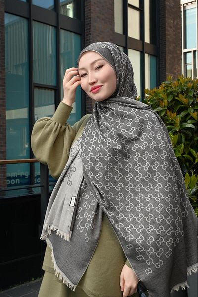 Pull Scarfs Imported Wool Silk g Pattern Shawl - Smoked