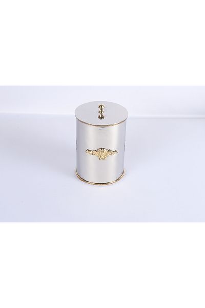 MuratogluHome Luxury Metal Jar with Gold Detail – Medium Size 22 cm |   Decorative Stainless Box