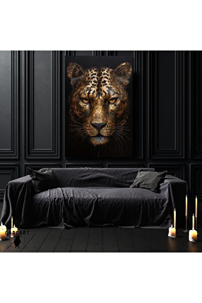 GAAGART Tekli Dikey Kanvas Duvar Tablosu Şık Gold Siyah Leopar