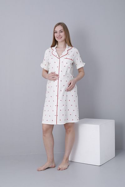 Miss Dünya Lissa Shirt Collar Front Buttoned Sleeve Ruffle Detailed Woven Fabric Maternity and Postpartum Nightgown