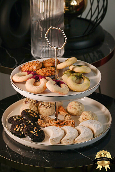 Heda Porselen Platinum Dream Gilded - Porcelain Cookie Holder and Presentation Holder Off White